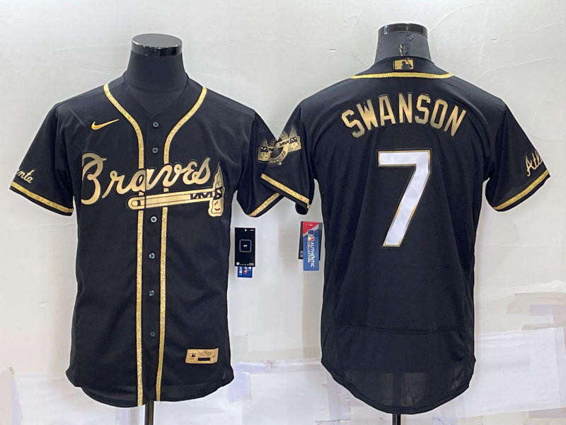 Men's Atlanta Braves Dansby Swanson #7 Black Stitched Jersey
